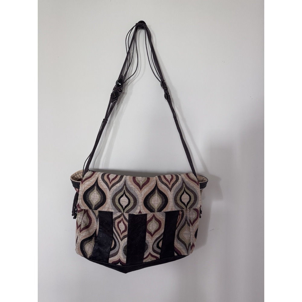 Boho Reversible Tote Shoulder Bag Tapestry Brown Embossed Hippie Artisan Purse
